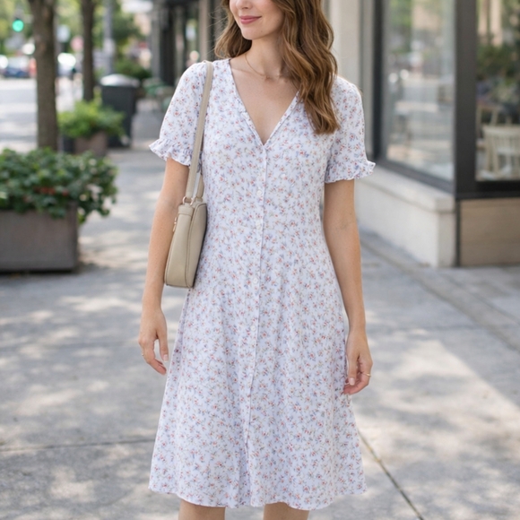 GAP Dresses & Skirts - Gap Floral Button-Front V-Neck Dress Size Small Tall | Cottagecore Summer Midi